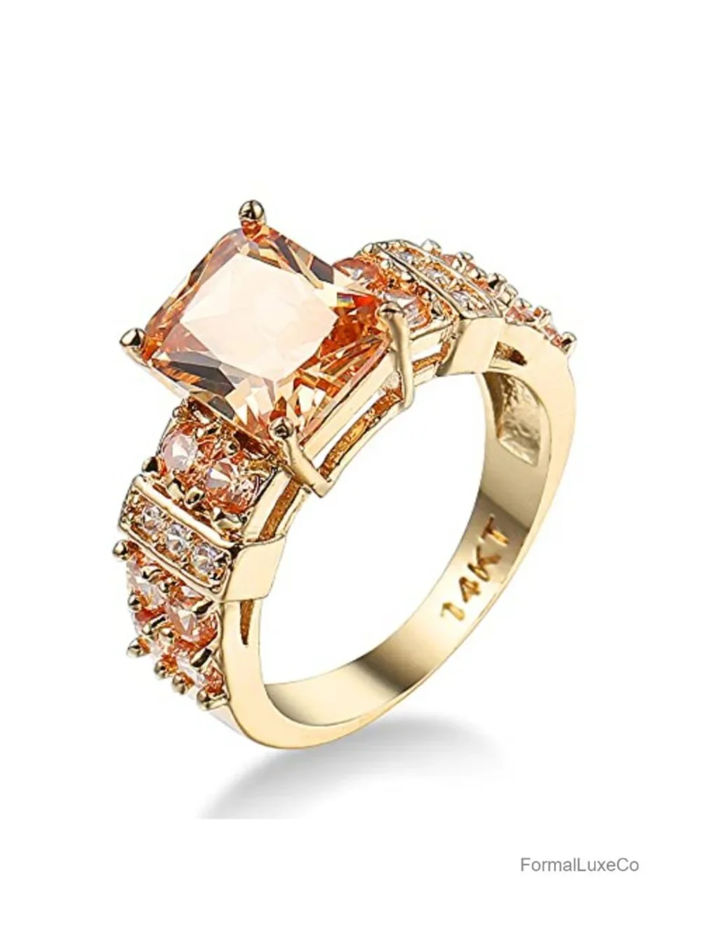 Square Halo 14k Yellow Gold Plated Cubic Zirconia Statement Ring for Women